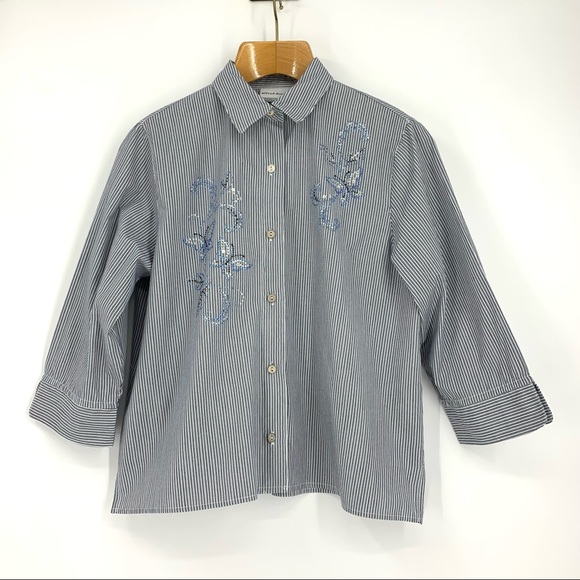 Alfred Dunner 3/4 Sleeve Embellished Top 14 Petite - Picture 14 of 16